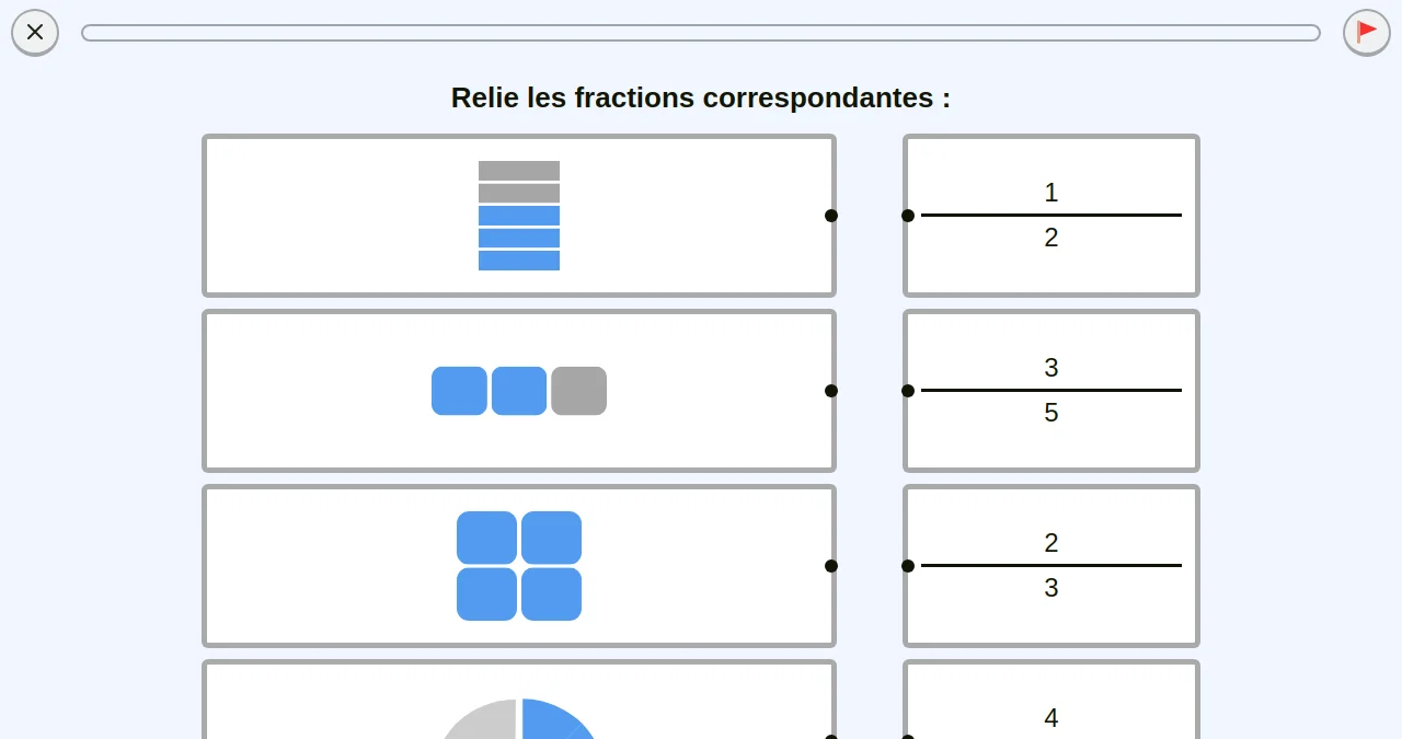 Capture d'écran d'un exercice sur les fractions: schéma