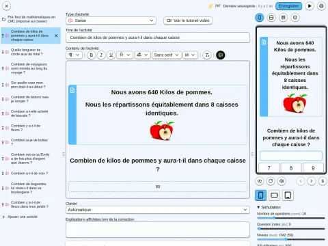 Interface de création d'activités