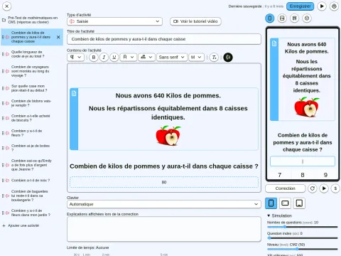 Interface de création d'activités