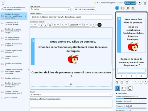 Interface de création d'activités